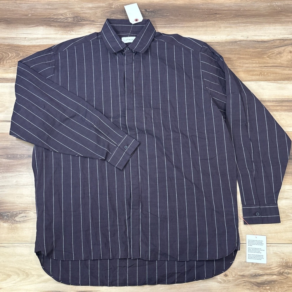 Topman Button Up Mens Medium Minimalist 100% Cotton Oversized Pinstripe NEW